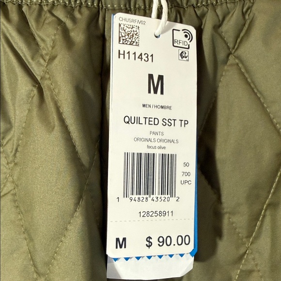 Adidas Quilted Pants in Dark Green with White Stripes - Picture 2 of 2